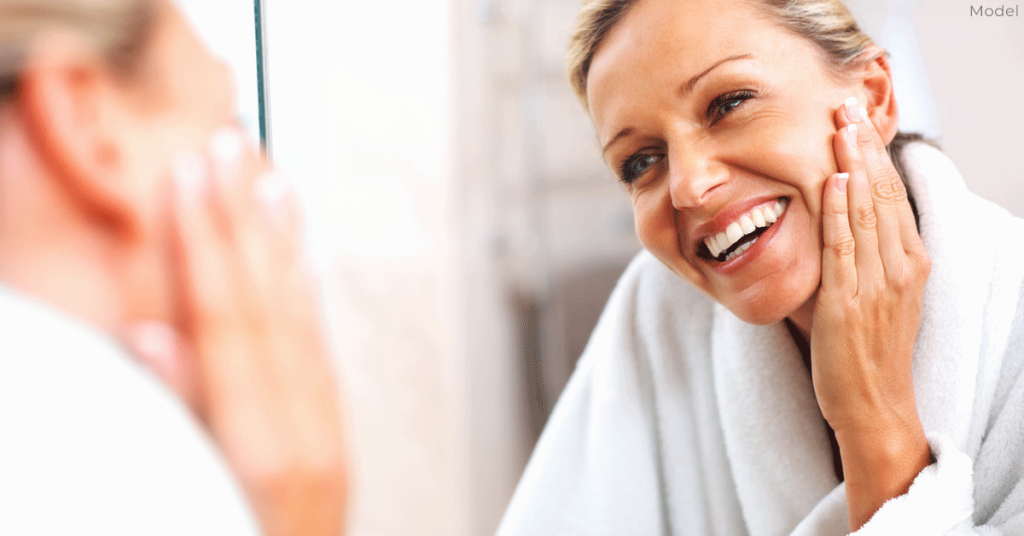 Woman excited about the results of a facelift